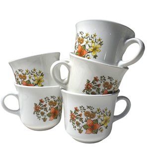 Vintage Cottage Core | Set of 5 Corelle Corning Indian Summer Mugs Wildflowers